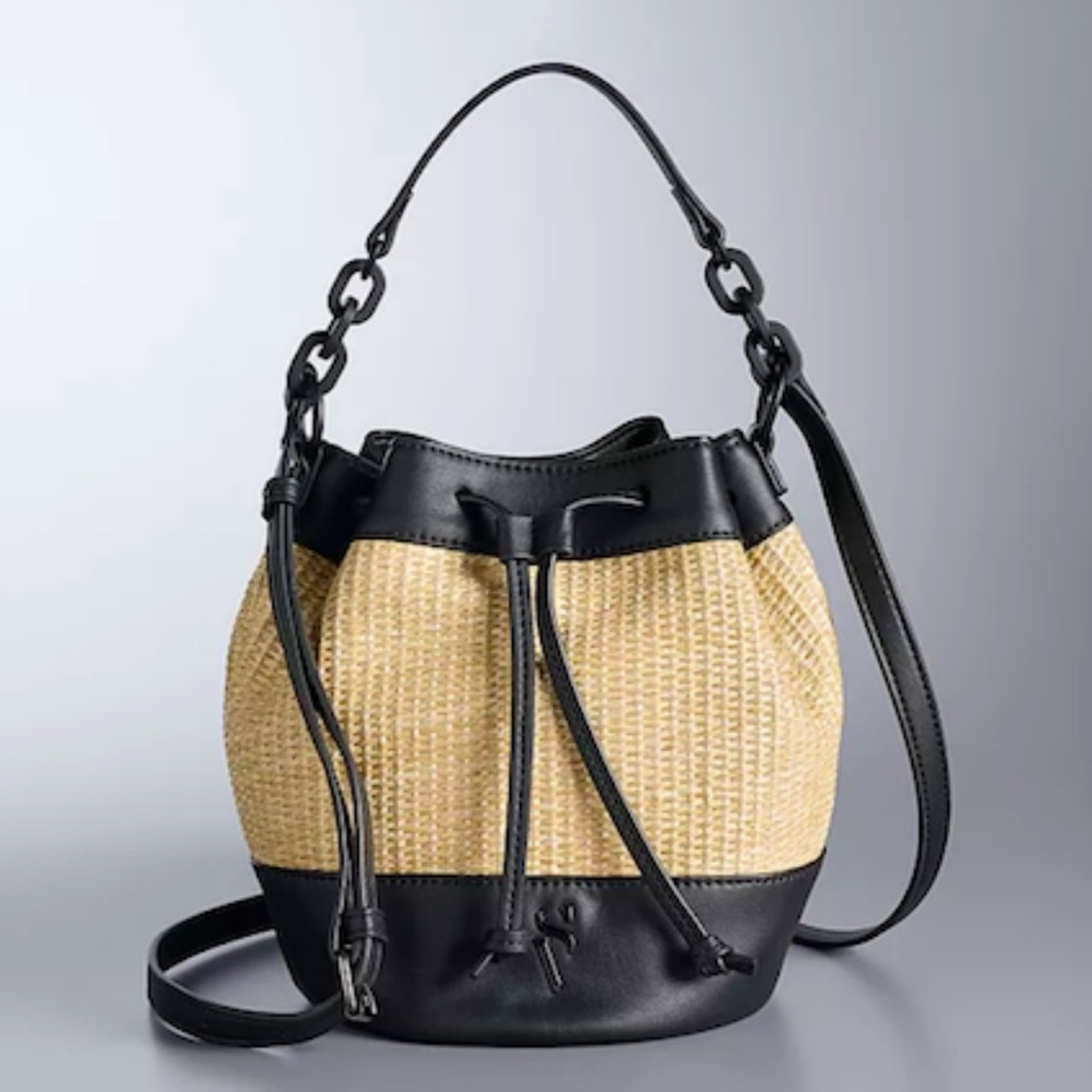 NWT Simply Vera Vera Wang Straw Bucket Bag